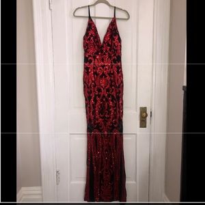 Red Sequin Embedded fitted mermaid Dress